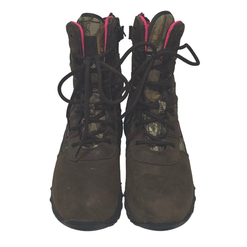 Academy Game Winner Womens Size 9 Hunting Boots Brown Camo Waterproof Side Zip